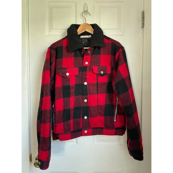 MNML Men’s Flannel Sherpa Jacket Check Boa Outerwear, Size M buffalo check - Picture 1 of 6
